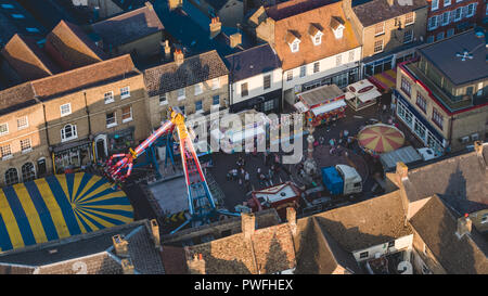 St ives, Cambridgeshire, with the yearly October fair being hosted down the high street. Stock Photo