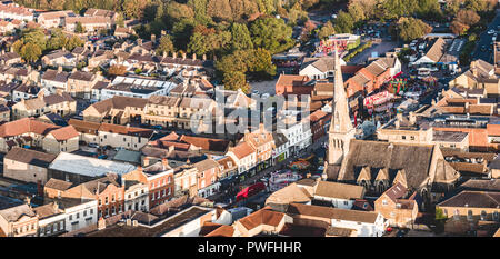 St ives, Cambridgeshire, with the yearly October fair being hosted down the high street. Stock Photo