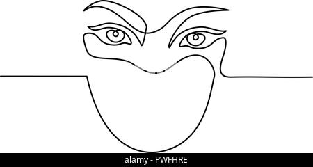 Continuous one line drawing. Abstract portrait closeup of pretty woman eyes. Vector illustration Stock Vector