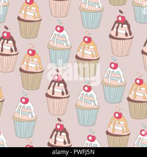 Beautiful yummy cupcake seamless background pattern Stock Vector