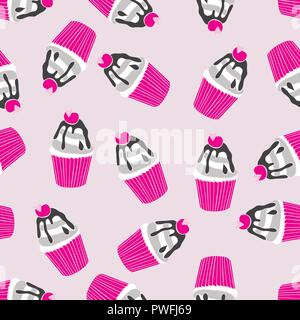 Beautiful yummy cupcake seamless background pattern Stock Vector