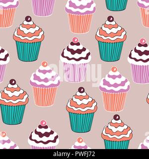 Beautiful yummy cupcake seamless background pattern Stock Vector