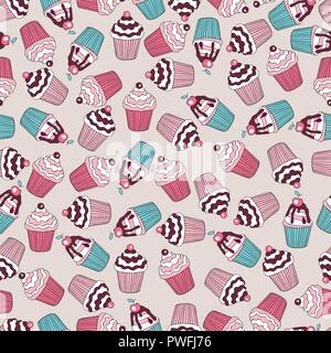 Beautiful yummy cupcake seamless background pattern Stock Vector