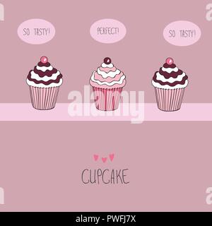 Lovely beautiful yummy cartoon cupcake Stock Vector