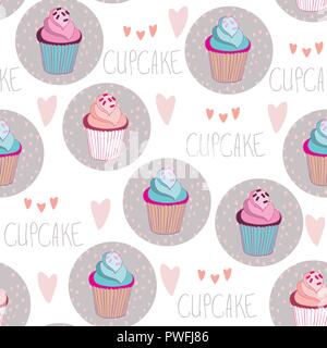Beautiful yummy cupcake seamless background pattern Stock Vector