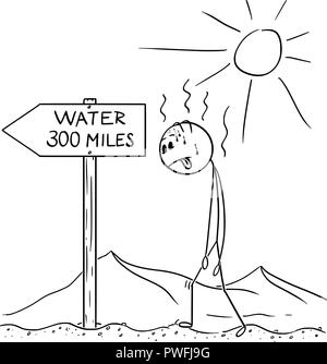 Cartoon of Man Walking Thirsty Through Desert and Found Sign Water 500 km  or Kilometers Stock Vector Image & Art - Alamy