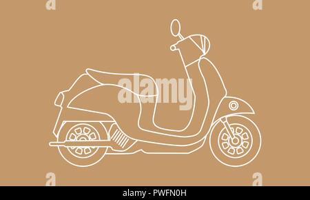 Scooter with sketch style. Retro vintage motorcycle. Vector hand drawn illustration. Stock Vector