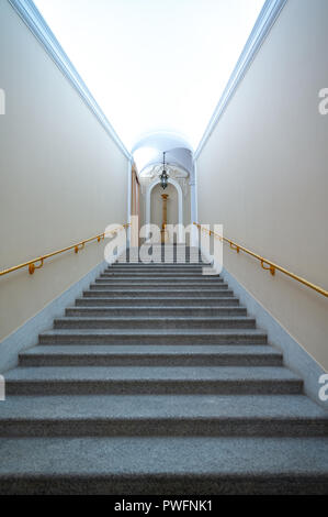 Castelgandolfo, Italy - April 21, 2017: The long staircase leading to the Apostolic palace, summer residence of the Popes