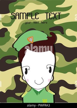 Cute cartoon illustration of a soldier background Green Camouflage Print Stock Vector
