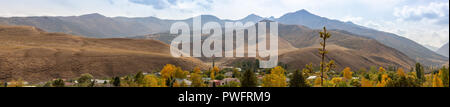 Panorama of gorge with fall colors in Ala Archa National Park, Kyrgyzstan. Stock Photo