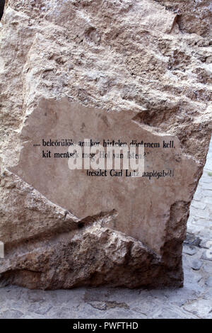 Monument with inscription to Carl Lutz (the Forgotten Hero) for rescuing persecuted Jews during Holocaust, WWII, Budapest, Hungary Stock Photo