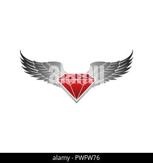 Red winged with grey diamond logo vector illustration Stock Vector