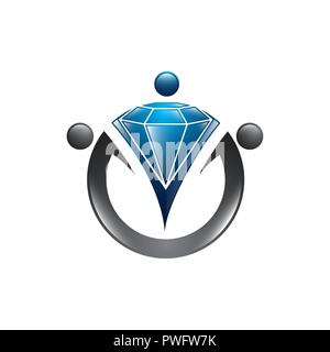 Diamond worker logo template. Recruitment vector design. Search personnel logotype Stock Vector