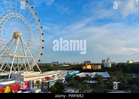 Orlando, Florida. September 27, 2018. Panoramic aerial view of Orlando Eye, Convention Center and Hotels in International Drive Drive. Stock Photo