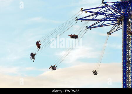 Orlando, Florida. September 27, 2018. People joyful and frightened ride around International Drive in Orlando Star Flyer. Stock Photo