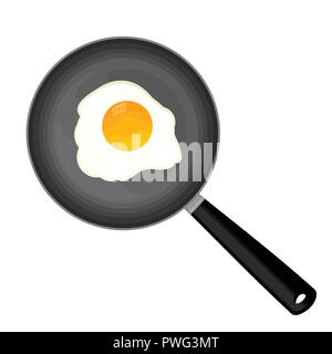 Fried egg on a frying pan over a white background, vector illustration Stock Vector