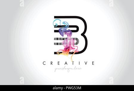 B Vibrant Creative Leter Logo Design with Colorful Smoke Ink Flowing ...