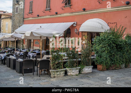 outdoor restaurant in Montecatini Terme is an Italian municipality in the province of Pistoia, Tuscany, Italy. Stock Photo