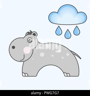 Cartoon behemoth for kids. Illustration of hippo for children. Flat design. Animal in minimalism style. Series of semicircular animals Stock Vector