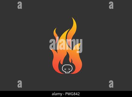 Fire flame with skull. Vector Logo Symbol Design Illustration Stock Vector