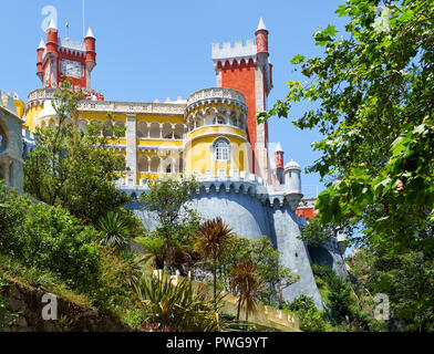 Sintra Palacio da Pena, view of the colorful landmark palace, the Palacio  da Pena sited on a hill to the south of Sintra, Portugal Stock Photo - Alamy