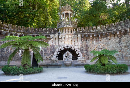 Portal of the Guardians - a pavilion under which is hidden one of the entrance way to the Initiatic well. Quinta da Regaleira. Sintra. Portugal Stock Photo