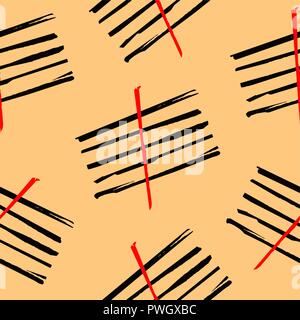 Seamless pattern. Horizontal black lines with a red line on a beige background. Stock Vector
