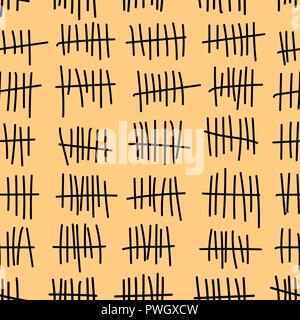 Seamless pattern. Seven vertical sticks crossed with a horizontal line.Counting the remaining time period.Past weeks. Stock Vector
