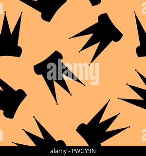 Seamless pattern. Black crown on an orange background. Stock Vector