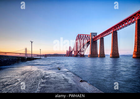 Forth Rail bridge, Queensferry, Edinburgh, East Lothian, Scotland, UK, one of the most famous bridges in the world and an icon of Scotland, at sunset.