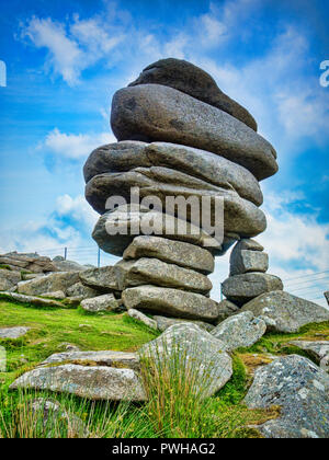 The Cheesewring, a granite tor on Bodmin Moor, near the village of Minions, Cornwall, UK Stock Photo