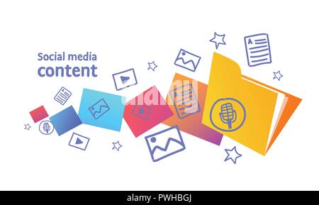 digital marketing communication social media content concept sketch doodle horizontal vector illustration Stock Vector