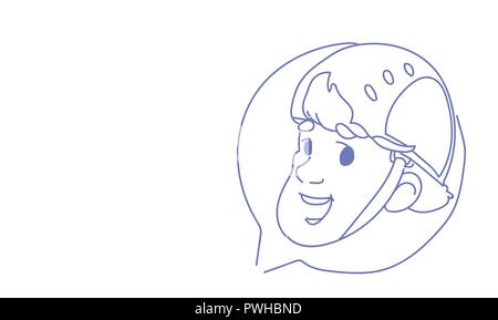 motorcycle delivery service man scooter driver face avatar chat bubble communication concept courier portrait sketch doodle horizontal vector illustra Stock Vector