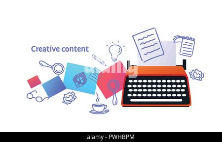 successful innovation creative content concept new business idea startup project typewriter icon sketch doodle horizontal vector illustration Stock Vector