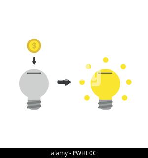 Vector illustration icon concept of light bulb moneybox hole with dollar coin and glowing. Stock Vector