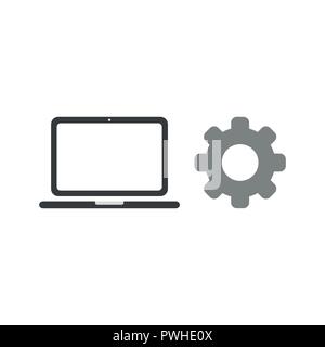 Vector illustration icon concept of laptop computer with gear. Stock Vector