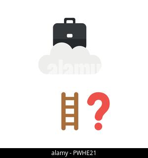 Vector illustration icon concept of briefcase on cloud with short ladder and question mark. Stock Vector