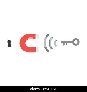 Vector illustration icon concept of magnet attracting key to keyhole. Stock Vector