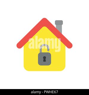 Vector illustration icon concept of house with opened padlock. Stock Vector