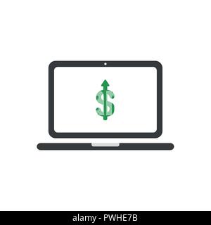 Vector illustration icon concept of dollar symbol arrow moving down inside laptop computer. Stock Vector