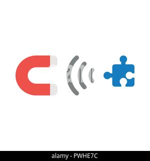 Vector illustration icon concept of magnet attracting missing puzzle piece. Stock Vector