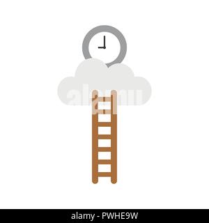Vector illustration icon concept of reach clock on cloud with wooden ladder. Stock Vector