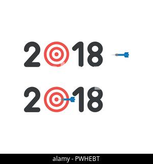 Vector illustration icon concept of year of 2018 with bulls eye and dart in the center. Stock Vector