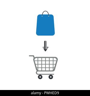 Vector illustration icon concept of shopping bag inside shopping cart. Stock Vector