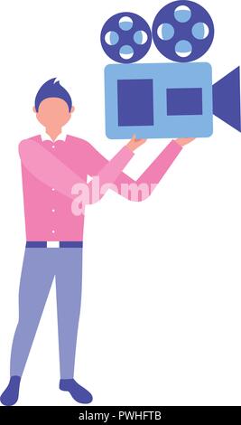 man holding projector movie film vector illustration Stock Vector