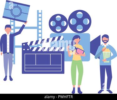 people production movie film projector countdown strip clapperboard vector illustration Stock Vector