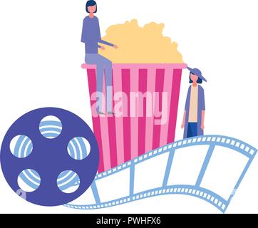women cinema popcorn reel strip movie film vector illustration Stock Vector