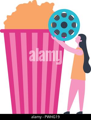 woman with reel strip cinema popcorn vector illustration Stock Vector