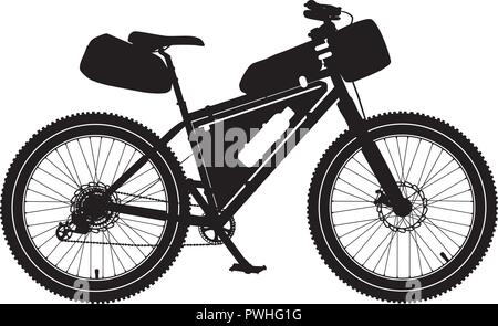 Vector illustration of bikepacking bike black silhouette Stock Vector