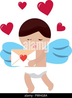 cute cupid holding mail message valentine vector illustration Stock Vector